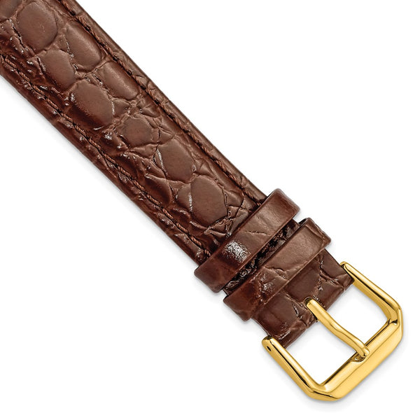 18mm Dark Brown Alligator Grain Leather Gold-tone Buckle Watch Band
