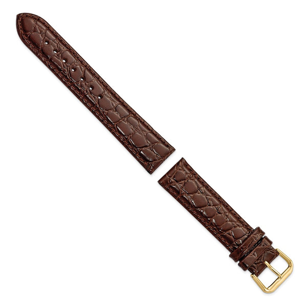 19mm Dark Brown Alligator Grain Leather Gold-tone Buckle Watch Band