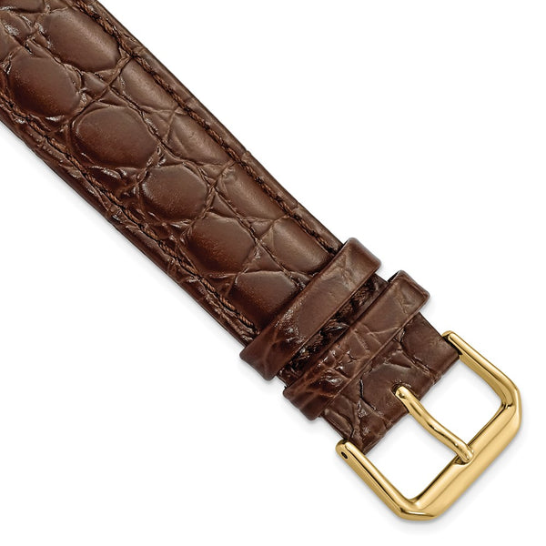 DeBeer 20mm Dark Brown Alligator Grain Leather with Gold-tone Buckle 7.5 inch Watch Band