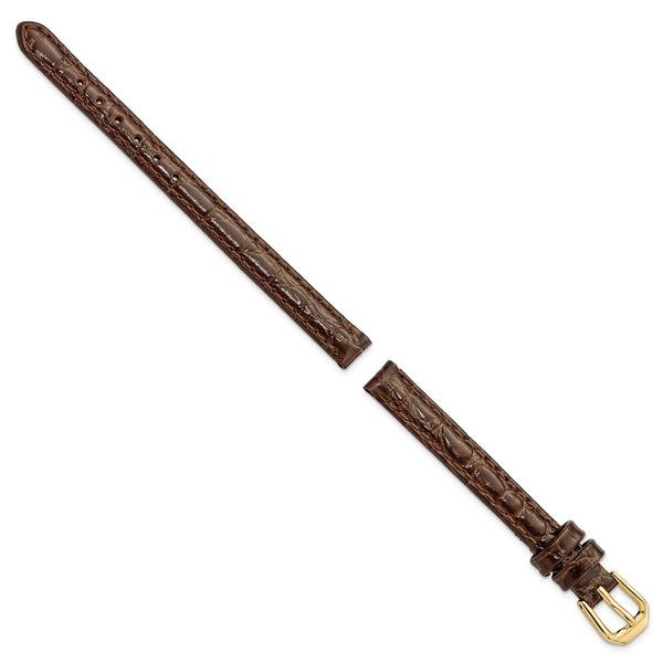 DeBeer 8mm Dark Brown Alligator Grain Leather with Gold-tone Buckle 6.75 inch Watch Band