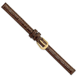 DeBeer 8mm Dark Brown Alligator Grain Leather with Gold-tone Buckle 6.75 inch Watch Band