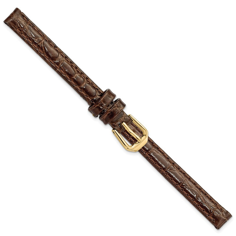 DeBeer 8mm Dark Brown Alligator Grain Leather with Gold-tone Buckle 6.75 inch Watch Band