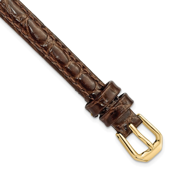 8mm Dark Brown Alligator Grain Leather Gold-tone Buckle Watch Band