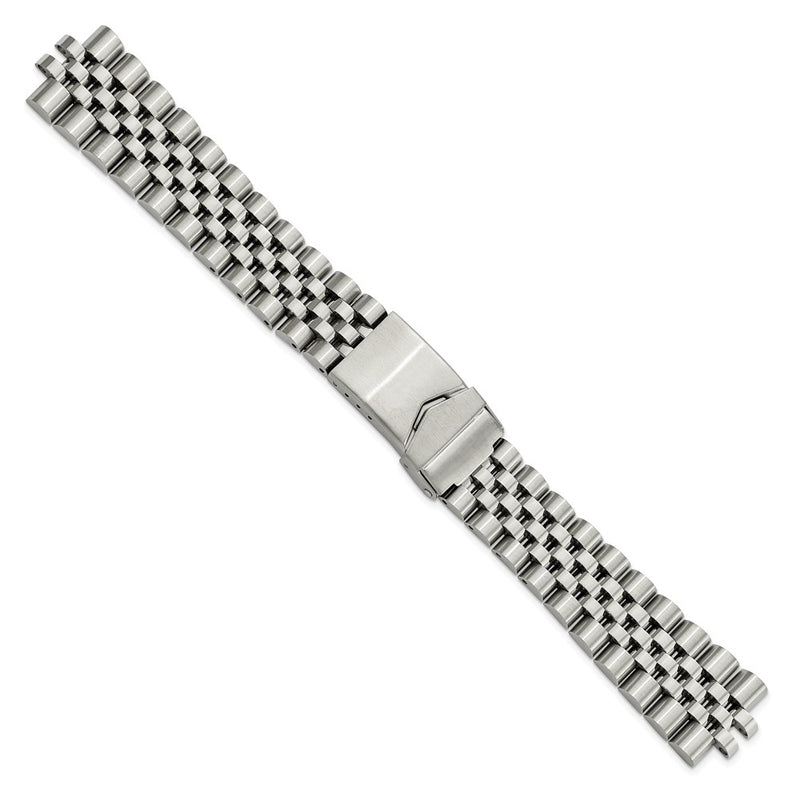 DeBeer 18-22mm Satin and Polished Stainless Steel Jubilee-Style Solid Link with Deployment Buckle 7 inch Watch Band