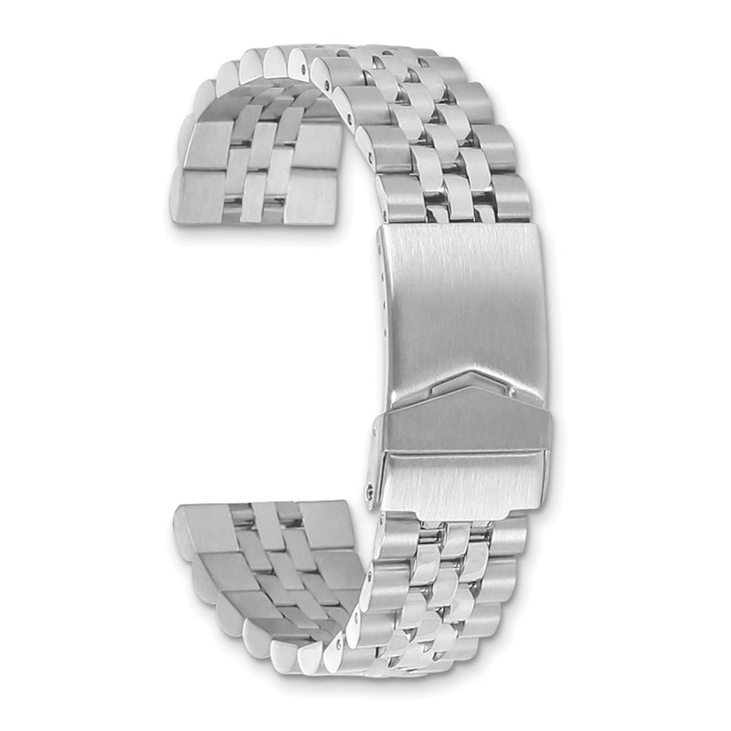 DeBeer 18-22mm Includes 18, 20 & 22mm Straight & Curved Ends (6 Sets) Silver-tone Satin and Polished Solid Links 3.25mm Thick with First Link 20mm and Buckle Width 17.5mm with Jubilee Style Brushed Stainless Steel Deployment Buckle 7 Inch Watch Band