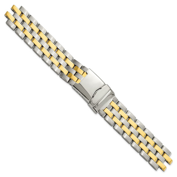 DeBeer 20-22mm Satin and Polished Two-tone Stainless Steel Breitling Pilot-Style Solid Links with Deployment Buckle 7.5 inch Watch Band