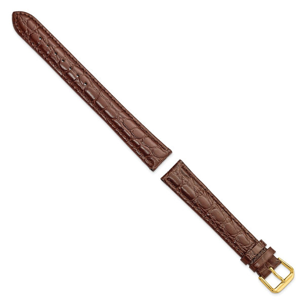 DeBeer 18mm Extra Long Brown Alligator Grain Leather with Gold-tone Buckle 9.5 inch Watch Band