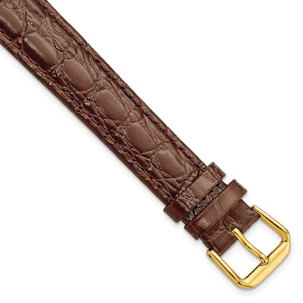 18mm Extra Long Dark Brown Alligator Grain Gold-tone Buckle Watch Band