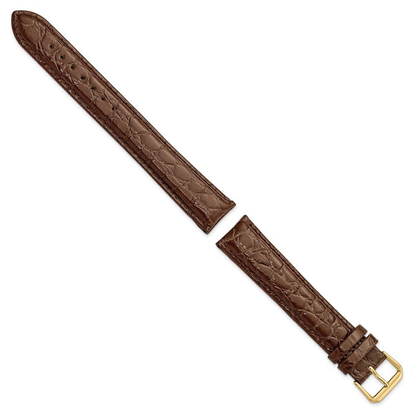 DeBeer 20mm Extra Long Brown Alligator Grain Leather with Gold-tone Buckle 9.5 inch Watch Band
