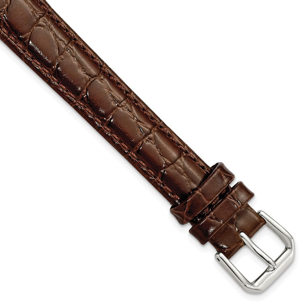 16mm Extra Long Dark Brown Alligator Grain Silver-tone Buckle Watch Band