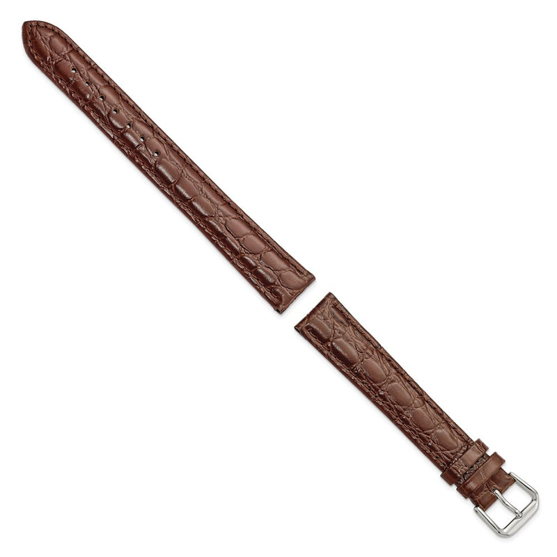 DeBeer 18mm Extra Long Brown Alligator Grain Leather with Silver-tone Buckle 9.5 inch Watch Band