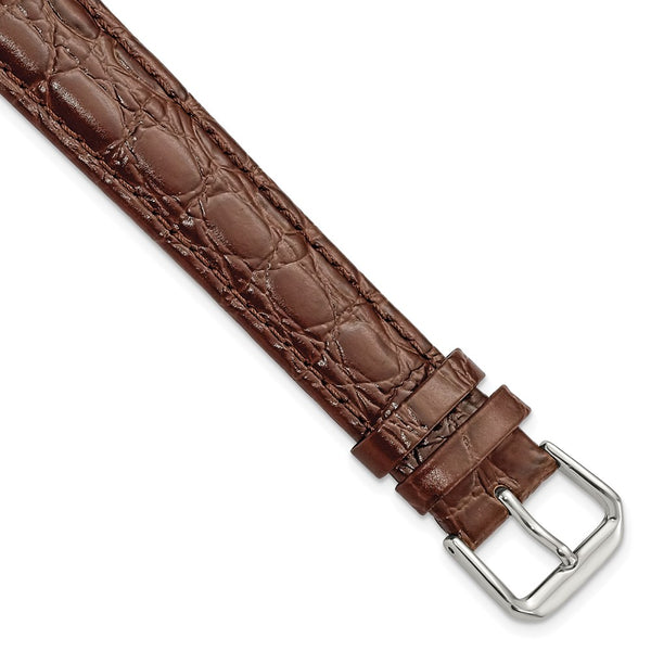 18mm Extra Long Dark Brown Alligator Grain Silver-tone Buckle Watch Band