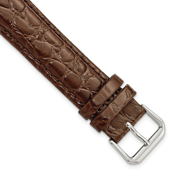 20mm Extra Long Dark Brown Alligator Grain Silver-tone Buckle Watch Band