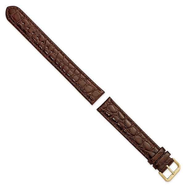 19mm Extra Long Dark Brown Alligator Grain Gold-tone Buckle Watch Band