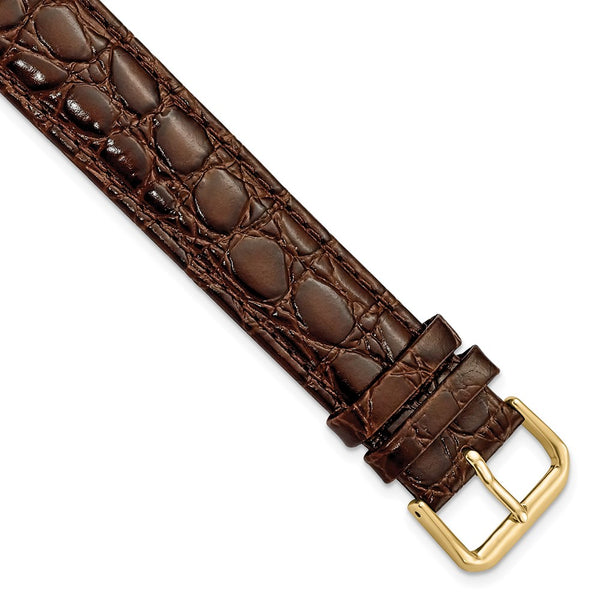 19mm Extra Long Dark Brown Alligator Grain Gold-tone Buckle Watch Band