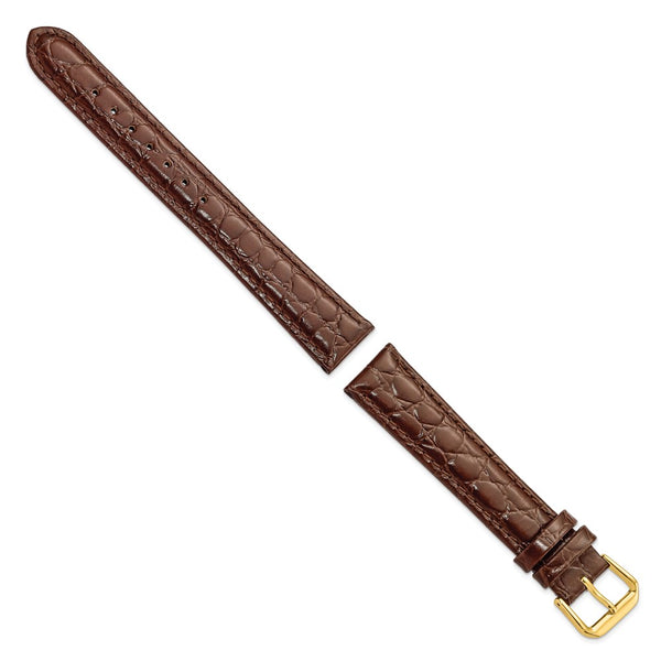 18mm Long Dark Brown Alligator Grain Leather Gold-tone Buckle Watch Band