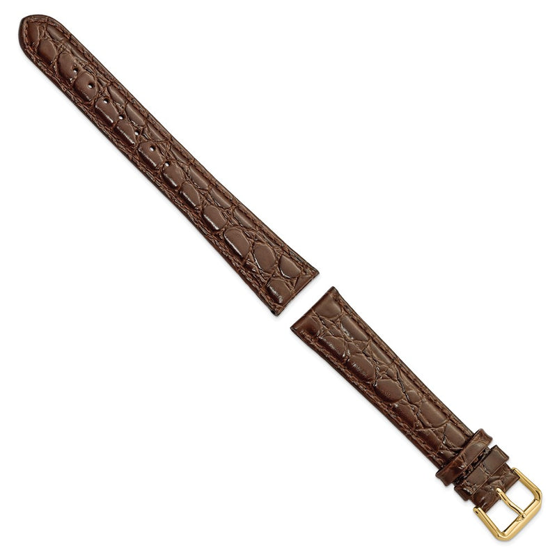 19mm Long Dark Brown Alligator Grain Leather Gold-tone Buckle Watch Band