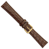 19mm Long Brown Alligator Grain Leather Silver-tone Buckle Watch Band