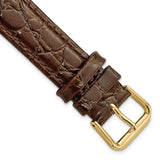 19mm Long Brown Alligator Grain Leather Silver-tone Buckle Watch Band