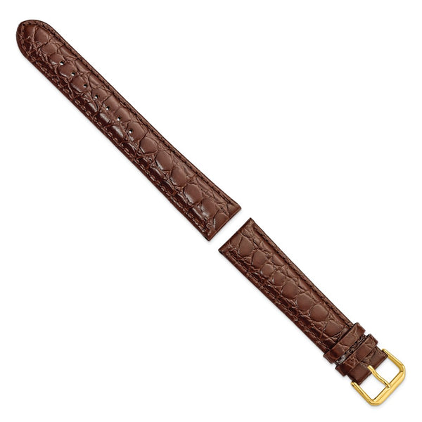 20mm Long Dark Brown Alligator Grain Leather Gold-tone Buckle Watch Band