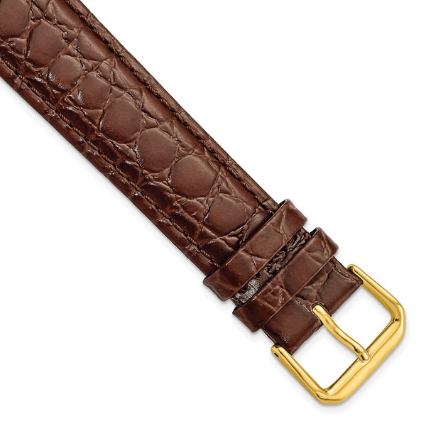 20mm Long Dark Brown Alligator Grain Leather Gold-tone Buckle Watch Band