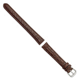 16mm Long Dark Brown Alligator Grain Silver-tone Buckle Watch Band