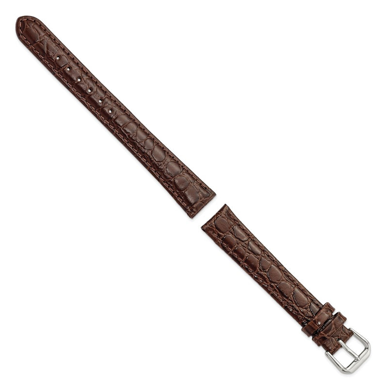 DeBeer 16mm Long Brown Alligator Grain Leather with Silver-tone Buckle 8.5 inch Watch Band