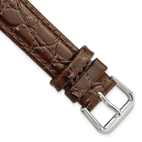 19mm Long Dark Brown Alligator Grain Silver-tone Buckle Watch Band