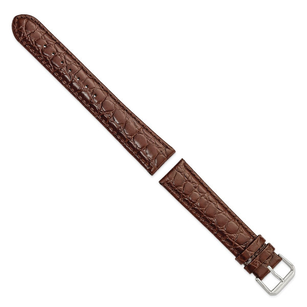 20mm Long Dark Brown Alligator Grain Silver-tone Buckle Watch Band