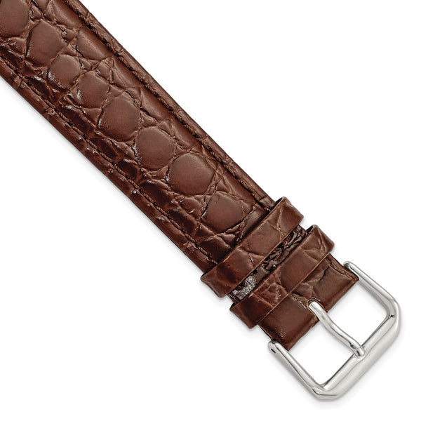 20mm Long Dark Brown Alligator Grain Silver-tone Buckle Watch Band