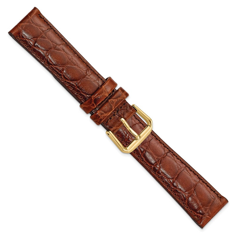 18mm Short Dark Brown Alligator Grain Leather Gold-tone Buckle Watch Band