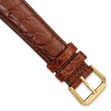 18mm Short Dark Brown Alligator Grain Leather Gold-tone Buckle Watch Band