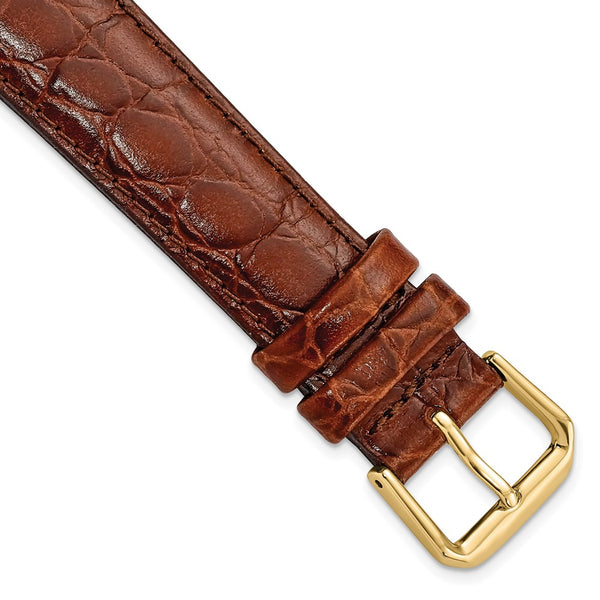 DeBeer 18mm Short Brown Alligator Grain Leather with Gold-tone Buckle 6.75 inch Watch Band