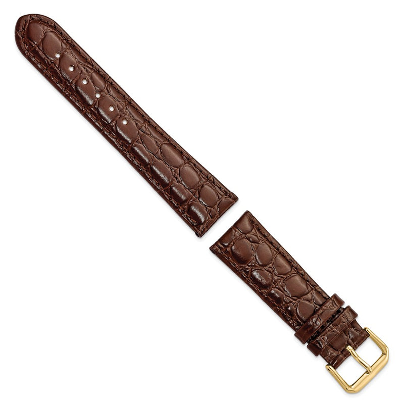 20mm Short Dark Brown Alligator Grain Leather Gold-tone Buckle Watch Band