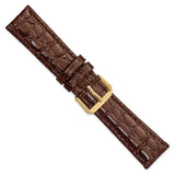 20mm Short Dark Brown Alligator Grain Leather Gold-tone Buckle Watch Band