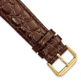 20mm Short Dark Brown Alligator Grain Leather Gold-tone Buckle Watch Band