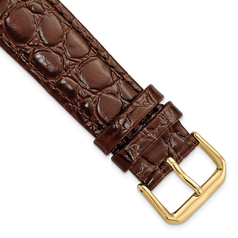 20mm Short Dark Brown Alligator Grain Leather Gold-tone Buckle Watch Band