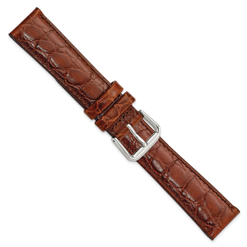 18mm Short Dark Brown Alligator Grain Leather Silver-tone Buckle Watch Band