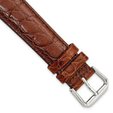 18mm Short Dark Brown Alligator Grain Leather Silver-tone Buckle Watch Band