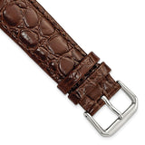 20mm Short Dark Brown Alligator Grain Leather Silver-tone Buckle Watch Band