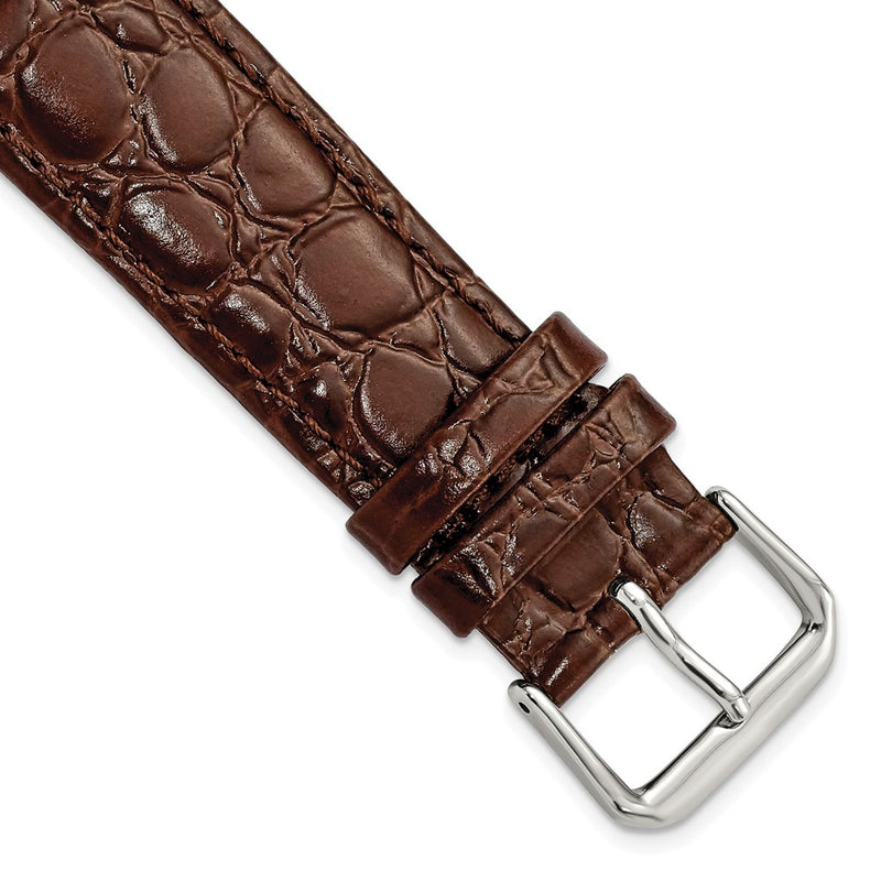 20mm Short Dark Brown Alligator Grain Leather Silver-tone Buckle Watch Band