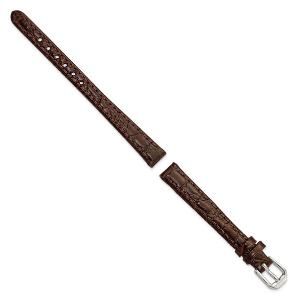 10mm Dark Brown Alligator Grain Leather Silver-tone Buckle Watch Band