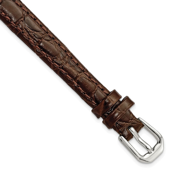 10mm Dark Brown Alligator Grain Leather Silver-tone Buckle Watch Band