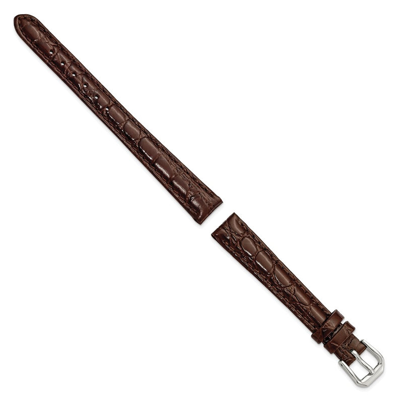 DeBeer 12mm Brown Alligator Grain Leather with Silver-tone Buckle 6.75 inch Watch Band