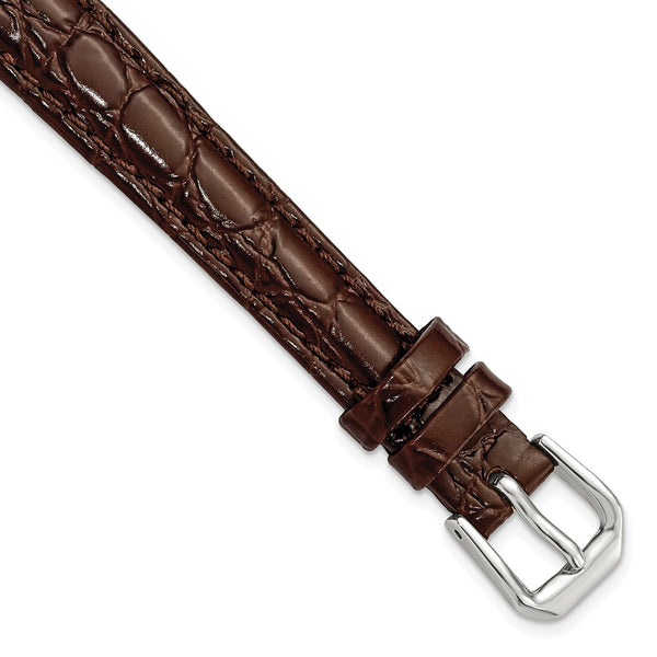 12mm Dark Brown Alligator Grain Leather Silver-tone Buckle Watch Band