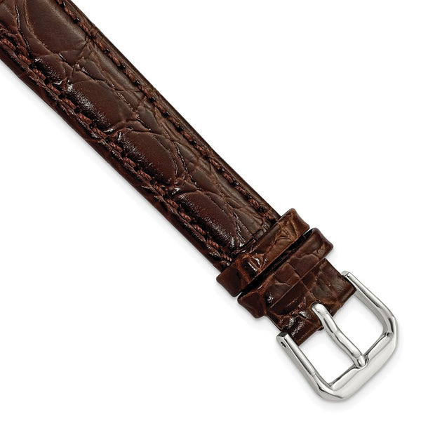 14mm Dark Brown Alligator Grain Leather Silver-tone Buckle Watch Band