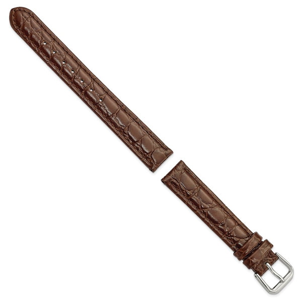 DeBeer 15mm Brown Alligator Grain Leather with Silver-tone Buckle 7.5 inch Watch Band