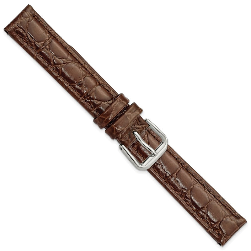 15mm Dark Brown Alligator Grain Leather Silver-tone Buckle Watch Band