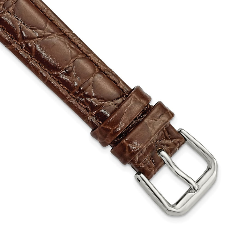 15mm Dark Brown Alligator Grain Leather Silver-tone Buckle Watch Band