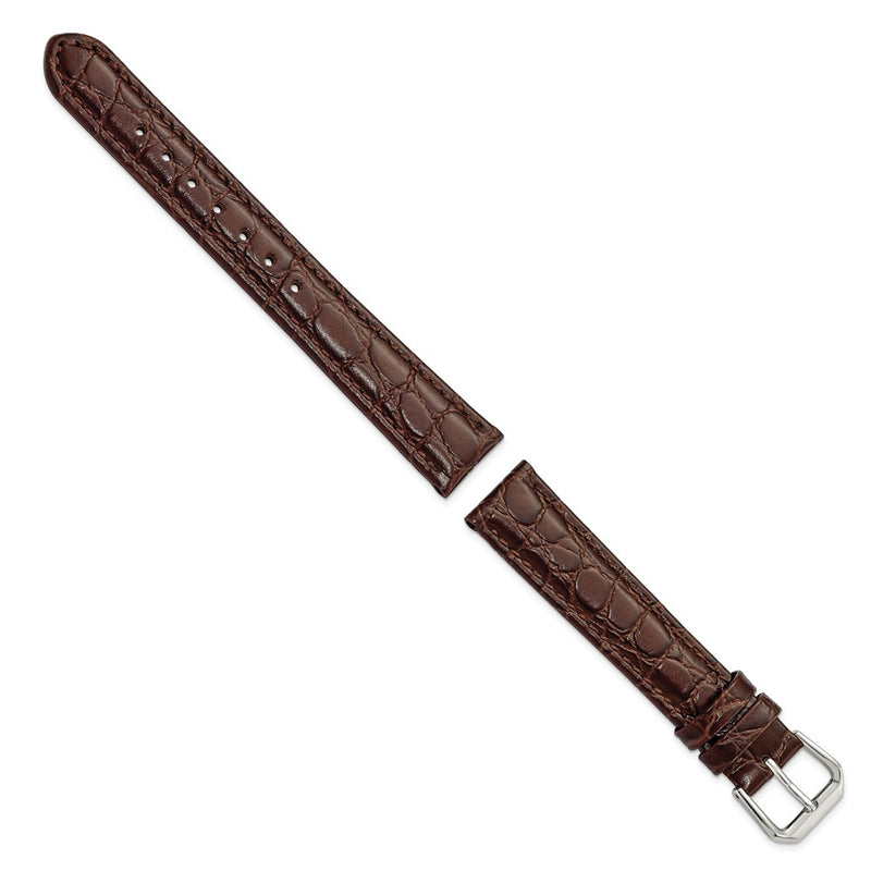 DeBeer 16mm Brown Alligator Grain Leather with Silver-tone Buckle 7.5 inch Watch Band